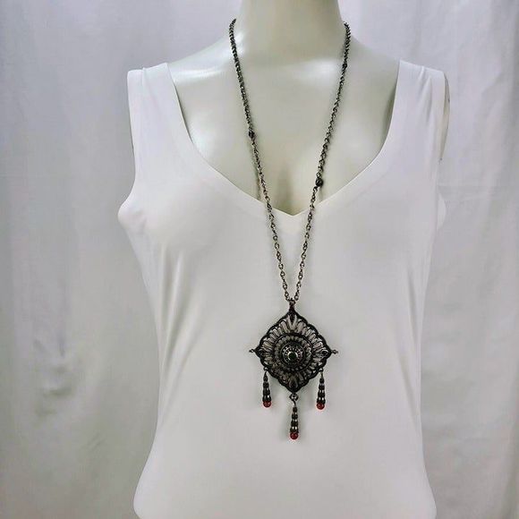 Lucky Brand Moroccan Style Antique Silver and Multicolor Bead Necklace - Picture 2 of 8